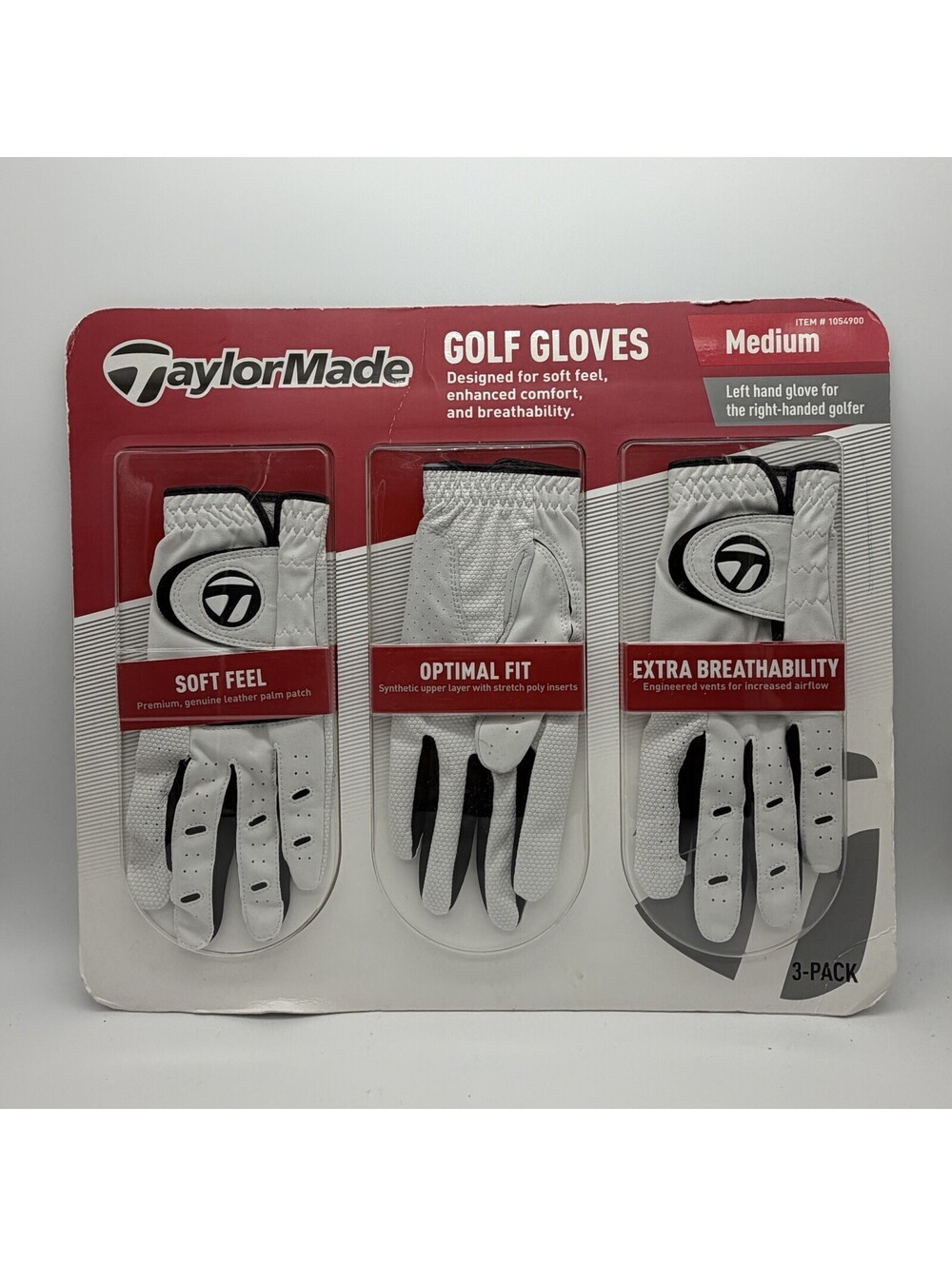 TaylorMade Golf Gloves 3 Pack Men’s Medium Left Hand White Right-Hand Golfer